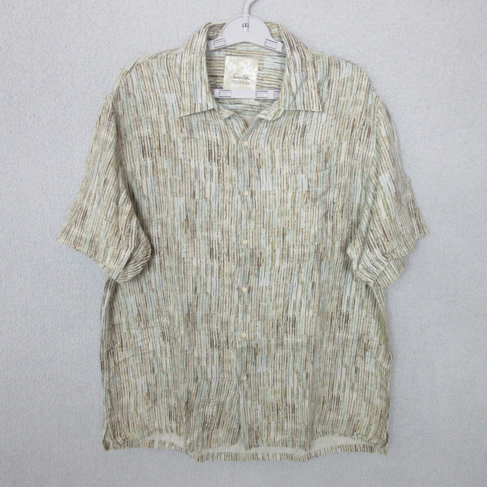 Tasso Ella Island Mens XL Shirt Short Sleeve Silk Linen Blend Button Up